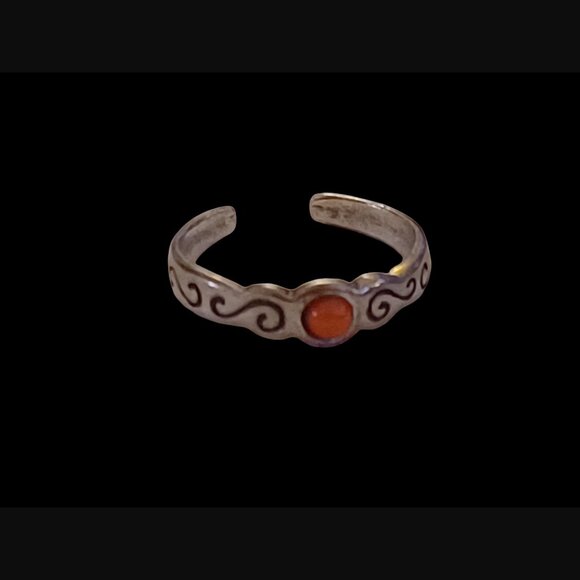 Silpada 925 Silver Scroll Red Coral Bead Adjustable Toe Ring Size 4 - Picture 3 of 9